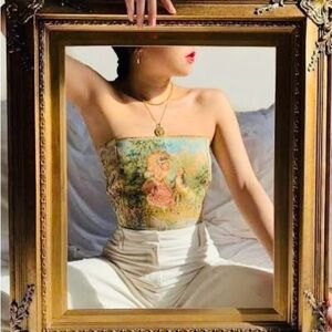 Vintage Style Strapless Top with Art Print